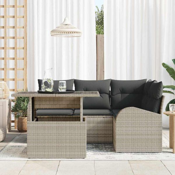 vidaXL Havesofa S&aelig;t med pude 5 pcs Lysegr&aring; Poly rattan