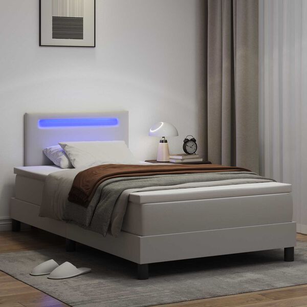 vidaXL Box spring seng med madras Hvid 120 x 200 cm Kunstl&aelig;der