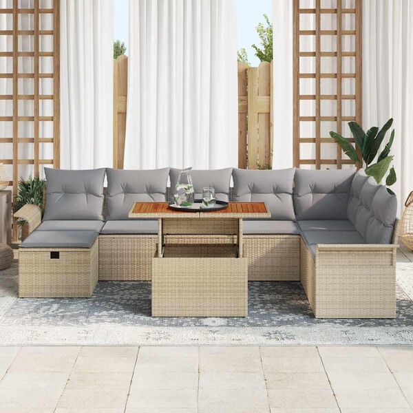vidaXL Havesofa S&aelig;t 9 pcs Beige polyrattan