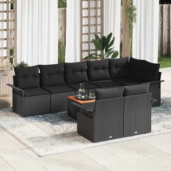vidaXL Havesofa Sæt med pude 9 pcs Sort polyrattan