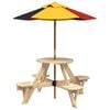 vidaXL picnicbord til 4 b&oslash;rn m. parasol rundt massivt grantr&aelig;