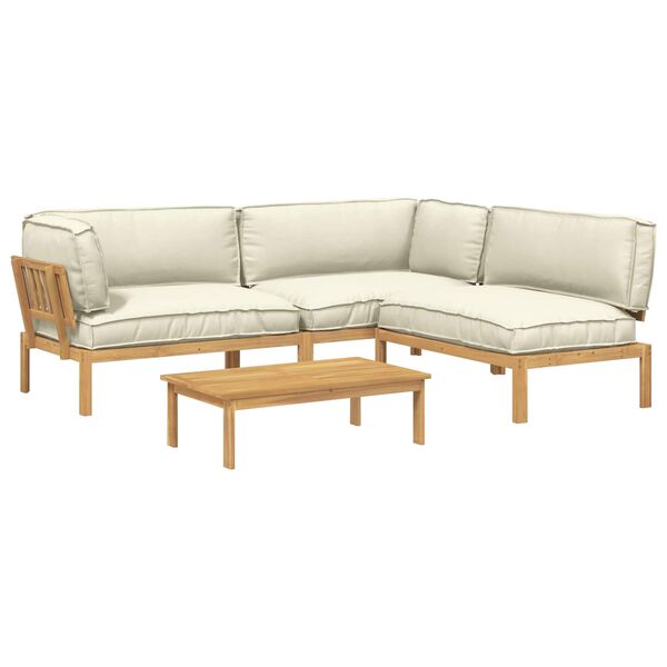 vidaXL Sofa S&aelig;t med pude Ensfarvet 4 pcs Creme Massivt Akacietr&aelig;