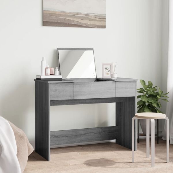 vidaXL makeupbord med spejl 100x45x76 cm gr&aring; sonoma-eg