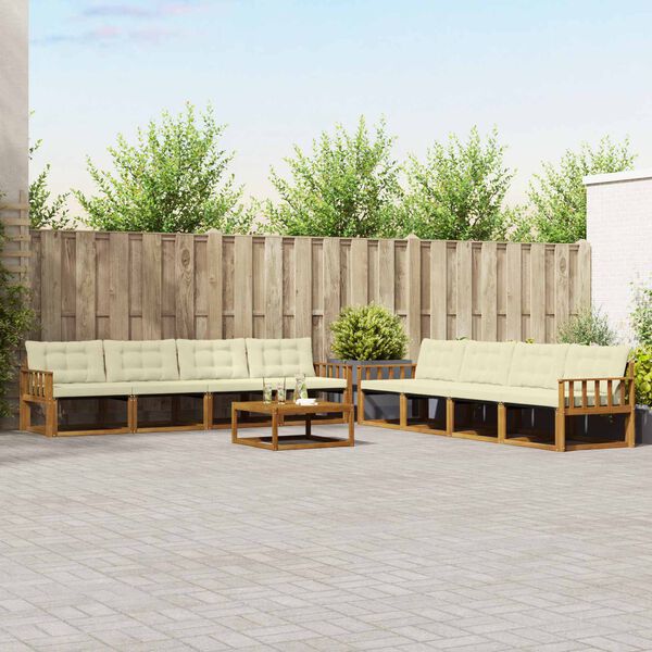 vidaXL Udend&oslash;rs sofagruppe med pude 9 pcs Naturlig og Fl&oslash;de