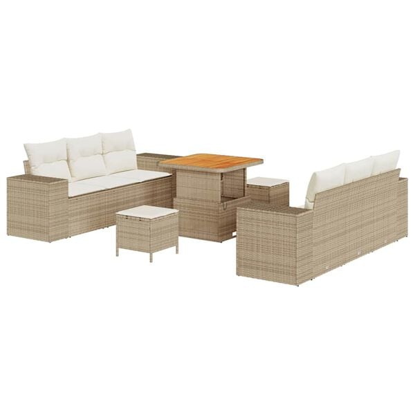 vidaXL Havesofa S&aelig;t med pude 9 pcs Beige Poly rattan
