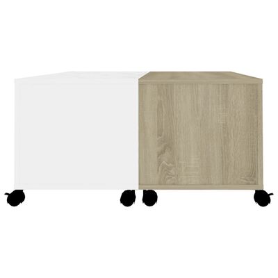vidaXL sofabord 75x75x38 cm spånplade hvid og sonoma-eg