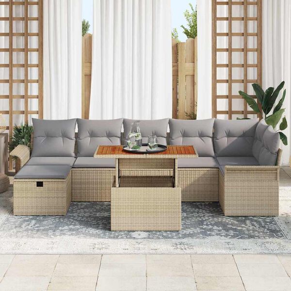 vidaXL Havesofa S&aelig;t med pude med opbevaring 8 pcs Beige Poly rattan