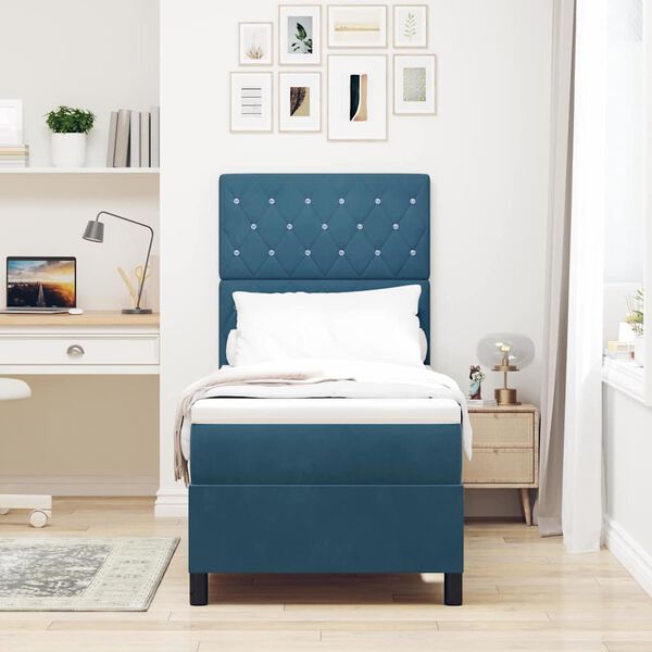 vidaXL Box spring seng med madras M&oslash;rk bl&aring; 80 x 200 cm Stof