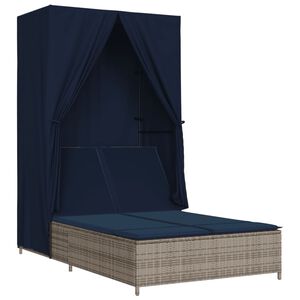 vidaXL solseng med tag og gardiner polyrattan gr&aring;