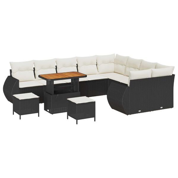vidaXL Havesofa Sæt 12 pcs Sort polyrattan