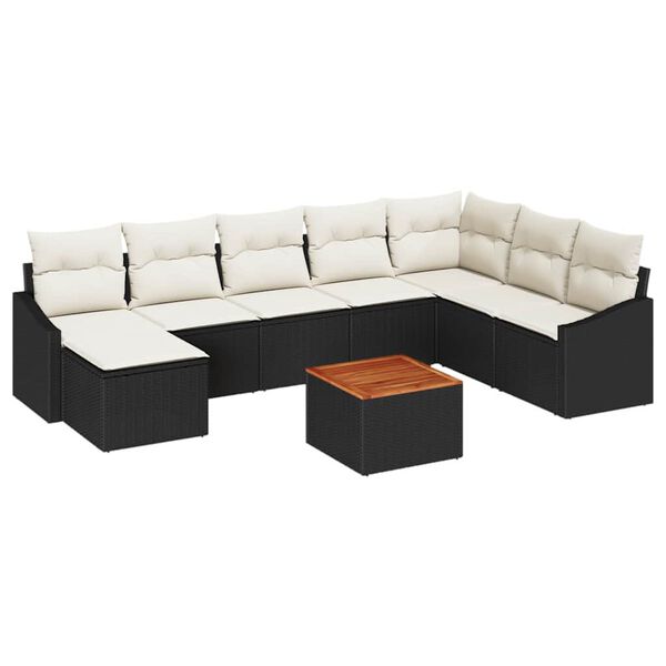 vidaXL Havesofa S&aelig;t med opbevaring 9 pcs Sort og Cream polyrattan
