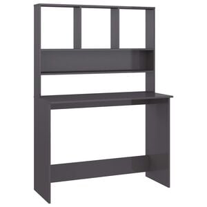 vidaXL skrivebord m. hylder 110x45x157 cm konstrueret tr&aelig; gr&aring; h&oslash;jglans