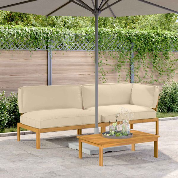 vidaXL Sofa S&aelig;t med pude Ensfarvet 3 pcs Beige Massivt Akacietr&aelig;