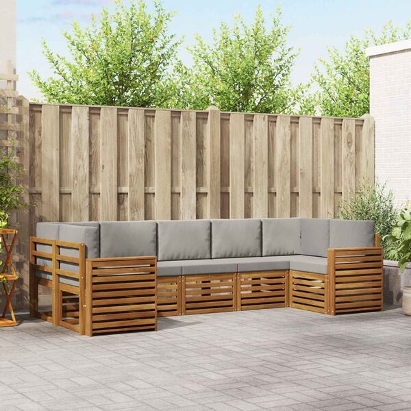 vidaXL Sektionalsofa s&aelig;t 7 pcs Naturlig og Lys Gr&aring; Massivt Akacietr&aelig;