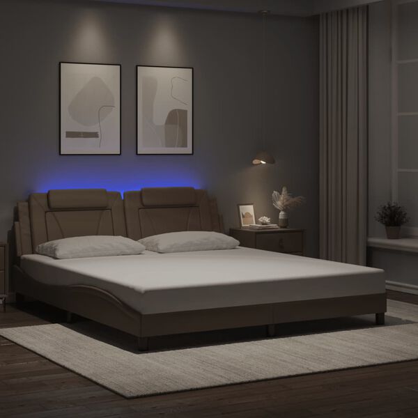 vidaXL sengeramme Viana med LED uden madras 180x200 cm cappuccinofarvet