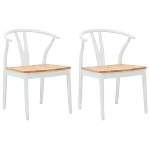 vidaXL Spisestuestol 2 stk. Massiv Gummitr&aelig; Hvid og Naturlig
