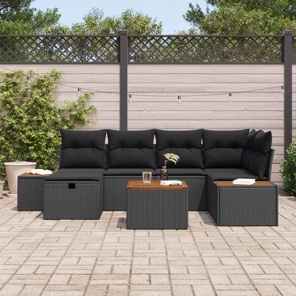 vidaXL Havesofa S&aelig;t med pude 7 pcs Sort 55 x 62 x 69 cm Poly rattan