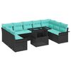 vidaXL Havesofa S&aelig;t med pude 10 pcs Sort Poly rattan