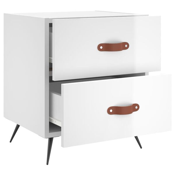 vidaXL sengebord 40x35x47,5 cm konstrueret tr&aelig; hvid h&oslash;jglans