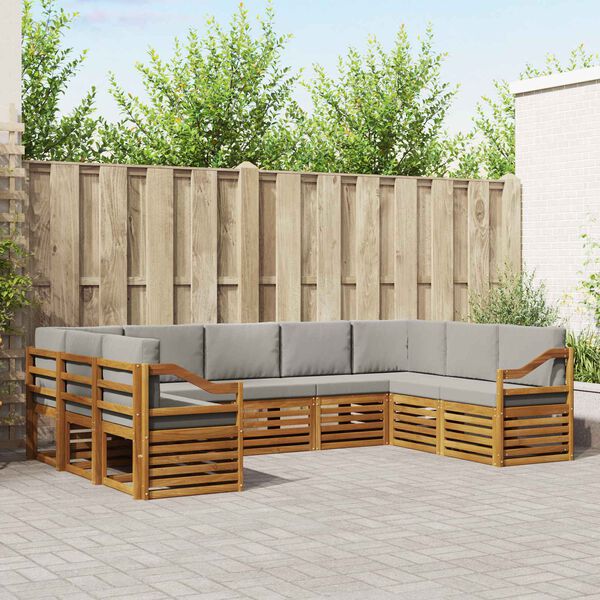 vidaXL Sofas&aelig;t med pude 9 pcs Naturlig og Lys Gr&aring; Massivt Akacietr&aelig;