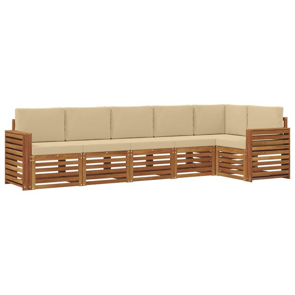 vidaXL Sofas&aelig;t med pude 6 pcs Naturlig og Beige Massivt Akacietr&aelig;