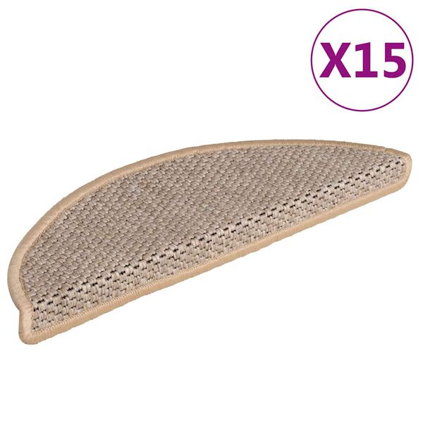 vidaXL selvklæbende trappemåtter 15stk. 56x17x3cm sisal-look lys beige