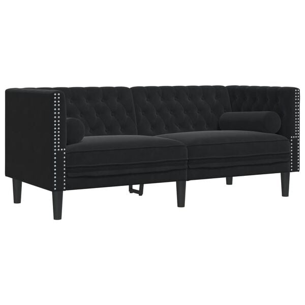 vidaXL 2-personers Chesterfield-sofa med bolsterpuder fl&oslash;jl sort