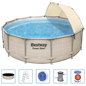 Bestway Power Steel swimmingpools&aelig;t med baldakin 396x107 cm