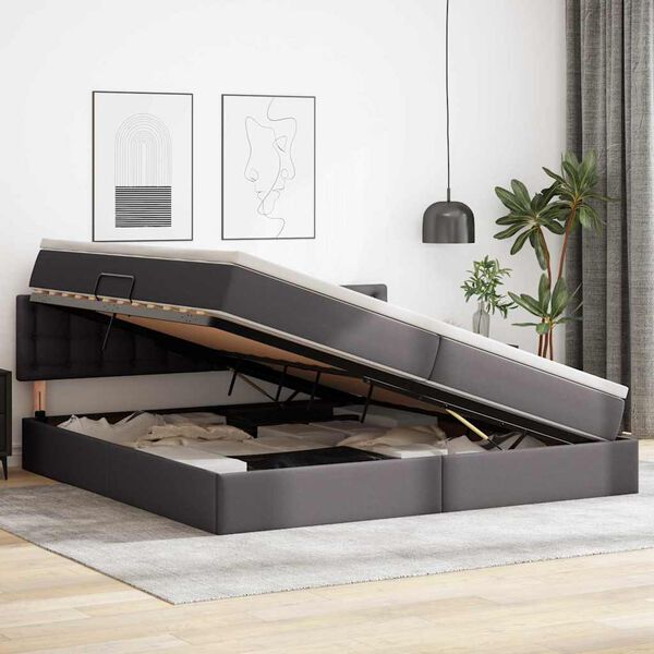 vidaXL Seng med opbevaring og madras Gr&aring; 200 x 200 cm Faux l&aelig;der