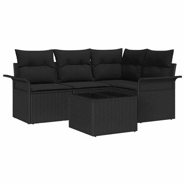 vidaXL Havesofa S&aelig;t med opbevaring 5 pcs Sort polyrattan