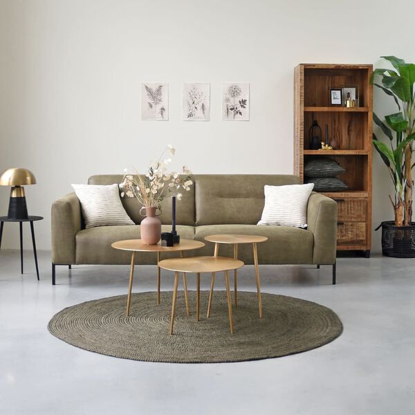 LABEL51 gulvt&aelig;ppe Jute 180x180 cm str. XXL rundt armygr&oslash;n