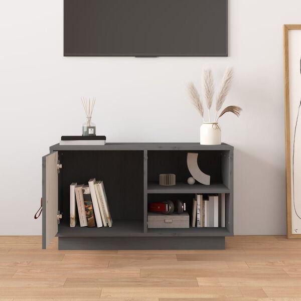 vidaXL tv-bord 70x34x40 cm massivt fyrretræ grå
