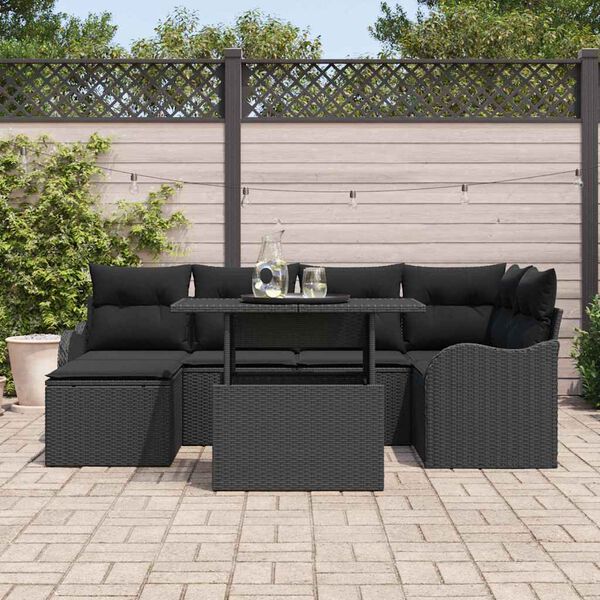 vidaXL Havesofa S&aelig;t med pude 7 pcs Sort Poly rattan