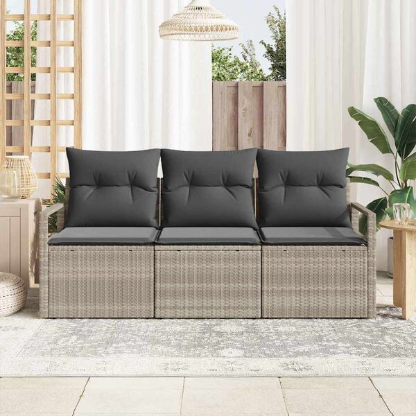 vidaXL Sofa S&aelig;t 3 pcs Lysegr&aring; polyrattan