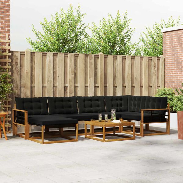 vidaXL Udend&oslash;rs sofagruppe 19 pcs Naturlig og sort Massivt Akacietr&aelig;