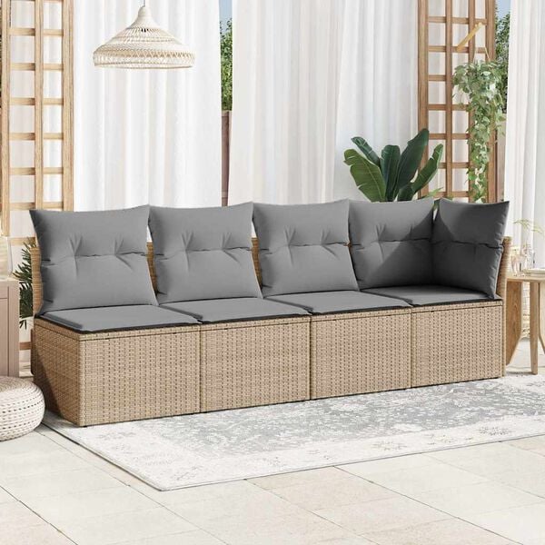 vidaXL 4-personers havesofa med hynder polyrattan beige