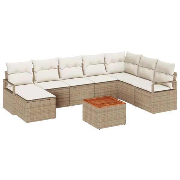 vidaXL Havesofa S&aelig;t med opbevaring 9 pcs Beige og creme polyrattan