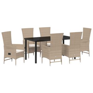 vidaXL Have Spisebordss&aelig;t med pude 7 pcs Beige polyrattan