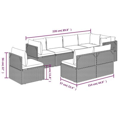 vidaXL loungesæt til haven 8 dele med hynder polyrattan grå