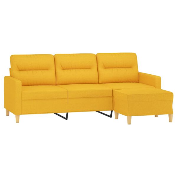 vidaXL 3-personers sofa med fodskammel 180 cm stof lysegul