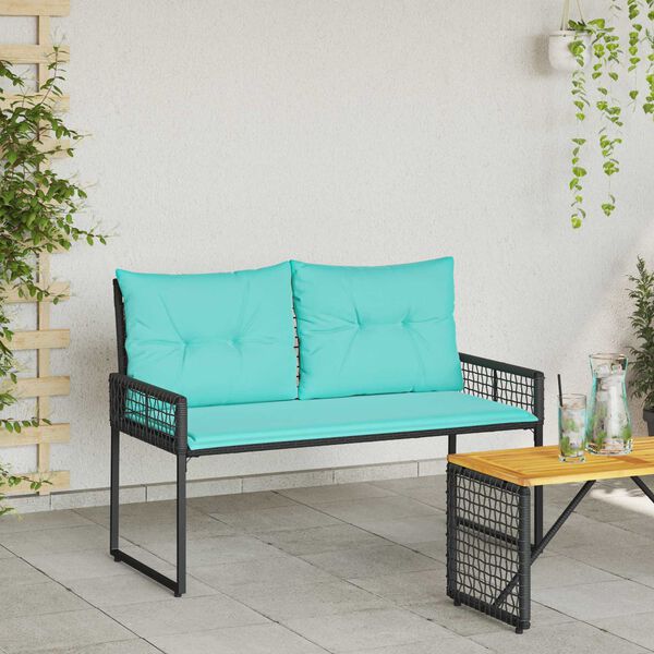 vidaXL Udend&oslash;rs b&aelig;nk Sort og turkis 118 x 55 x 82 cm PE Rattan og stof