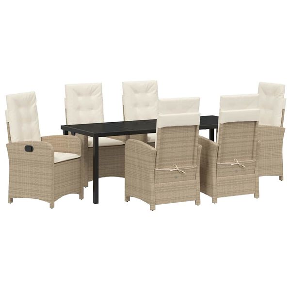 vidaXL Have Spisebordss&aelig;t med pude 7 pcs Beige polyrattan