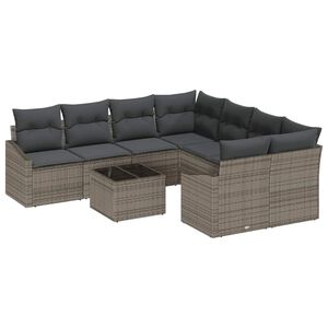 vidaXL Sofa S&aelig;t med pude med pude 9 pcs Gr&aring; polyrattan