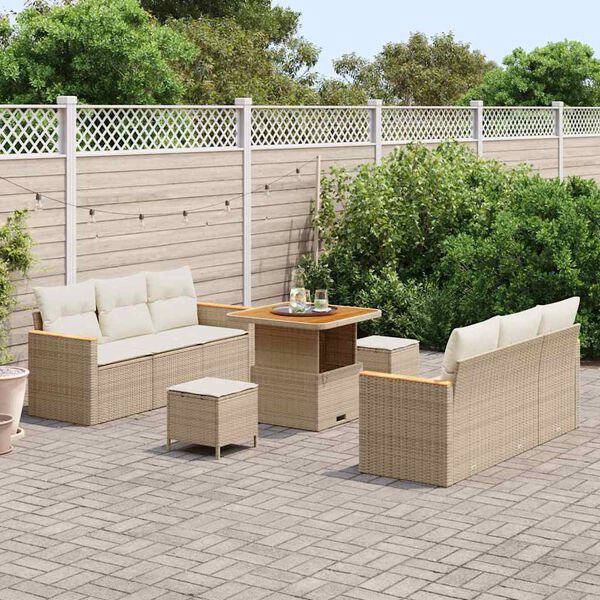 vidaXL Havesofa S&aelig;t med pude 9 pcs Beige Poly rattan