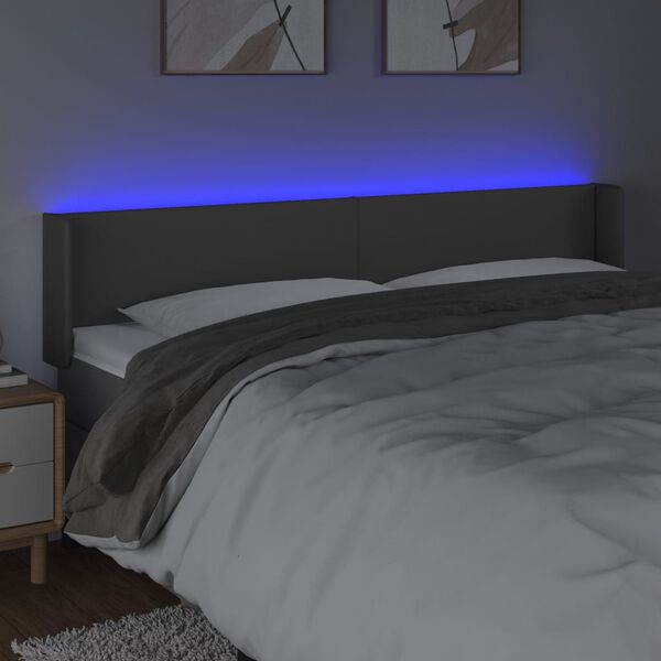 vidaXL sengegavl med LED-lys 163x16x78/88 cm kunstl&aelig;der gr&aring;