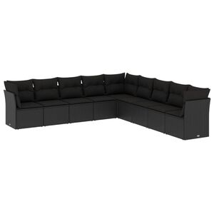 vidaXL sofas&aelig;t til haven 9 dele med hynder polyrattan sort