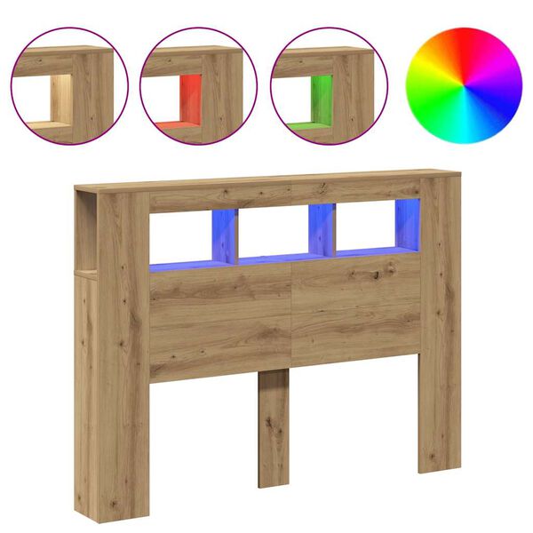 vidaXL sengegavl m. LED-lys 140x18,5x103,5 cm konstrueret tr&aelig; kunsteg