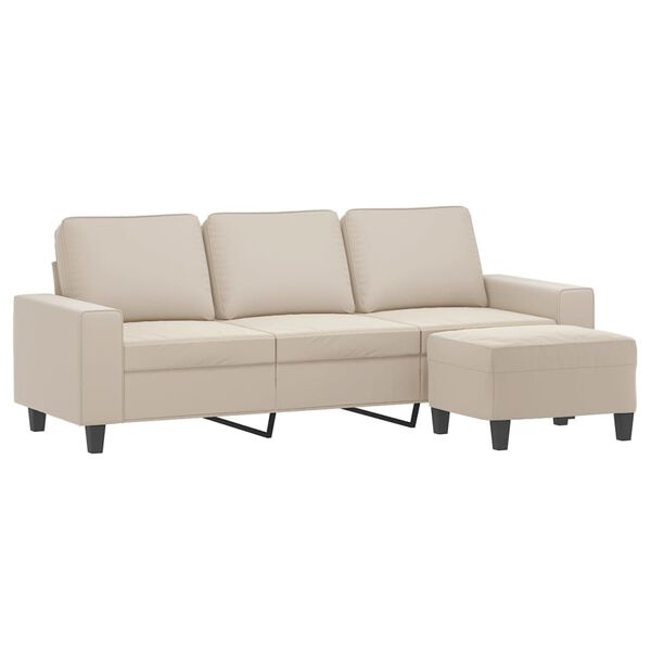 vidaXL 3-personers sofa med fodskammel 180 cm mikrofiberstof creme