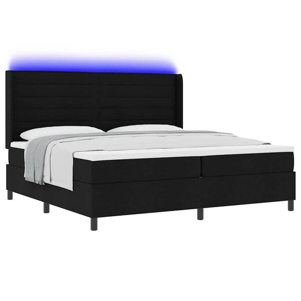 vidaXL LED Box Spring Bed med madras Sort 200 x 200 cm Stof