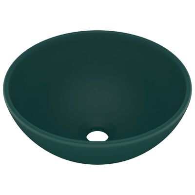 vidaXL luksuriøs håndvask 32,5x14 cm rund keramisk mat mørkegrøn
